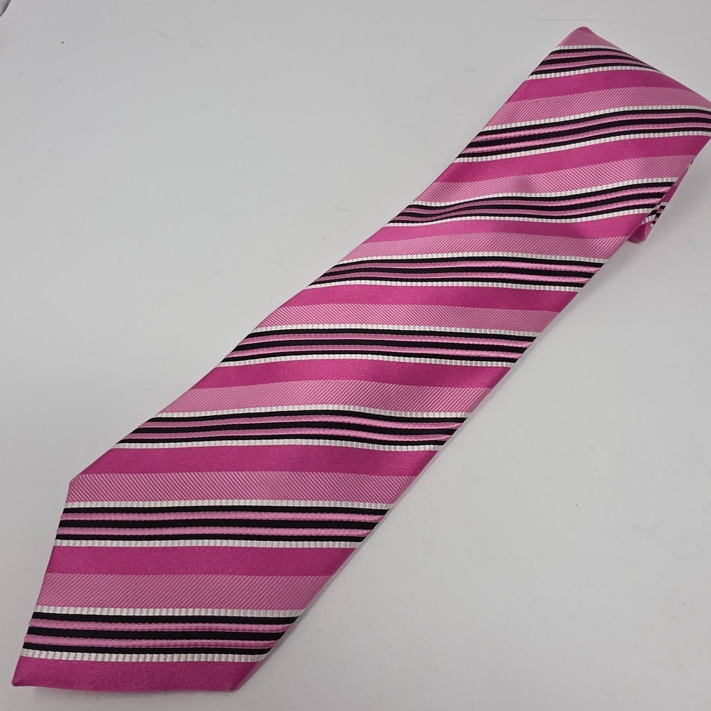 Countess Mara Tie Mens‎ Pink Striped Premium High End Silk Woven Elegant